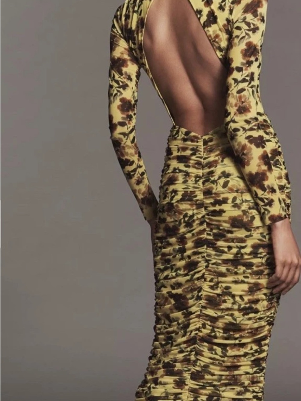 AFRM Cruz Anthropologie Yellow Mesh Floral Maxi Cut Out Back Dress Large New NWT - Picture 4 of 16